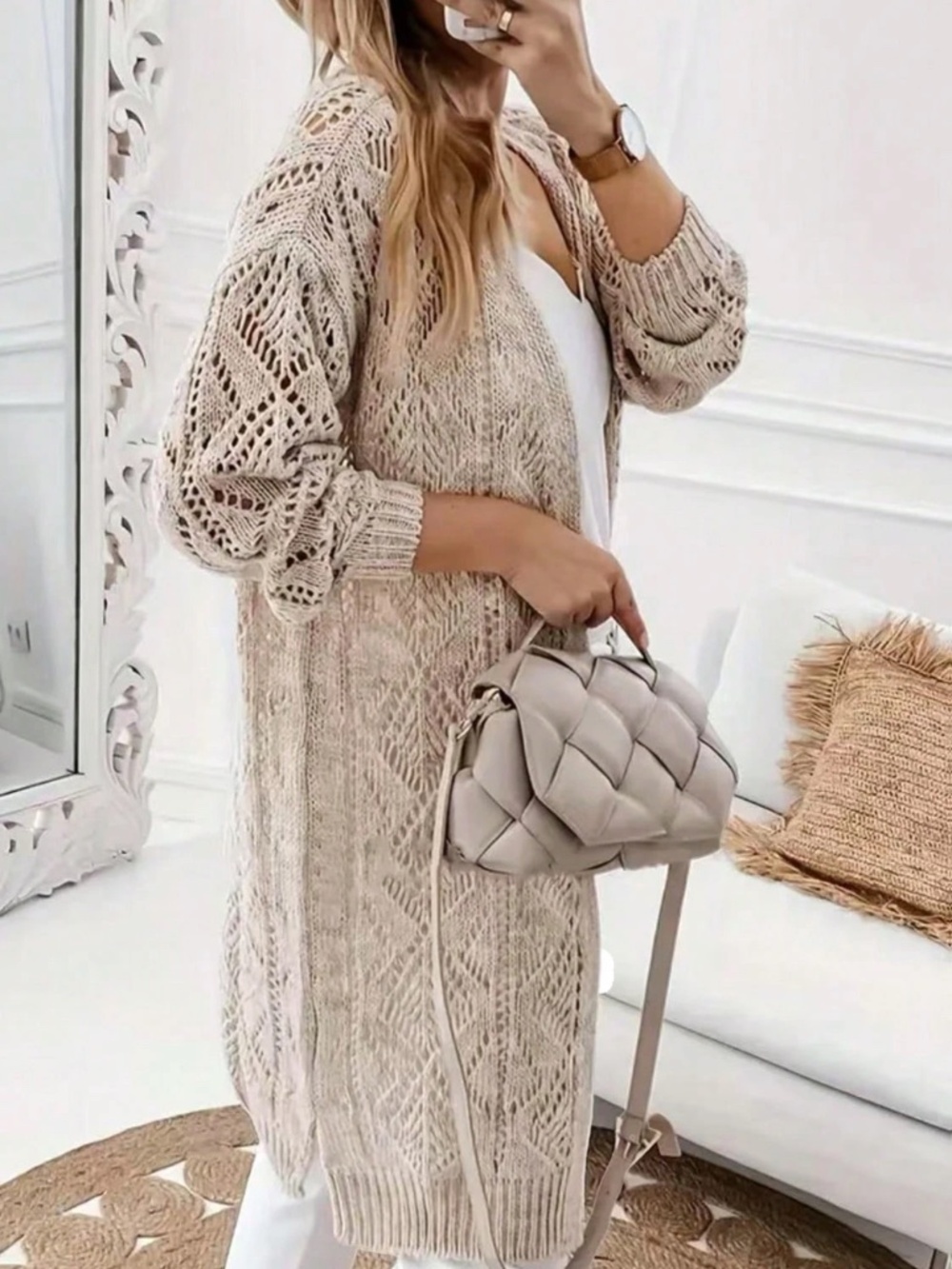 Cozy Semi Sheer Open Front Loose Fit Cardigan - Picture 2 of 10